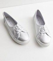 New Look Silver Metallic Lace Up Trainers